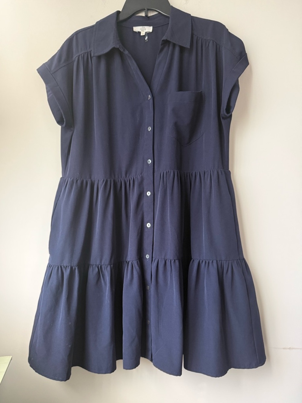 Entro Navy Tiered Midi Dress - Size Medium